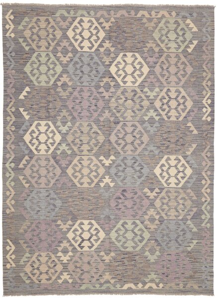 Tappeto Kilim Afghanistan Geometrico Grigio Beige 182x247 Cm