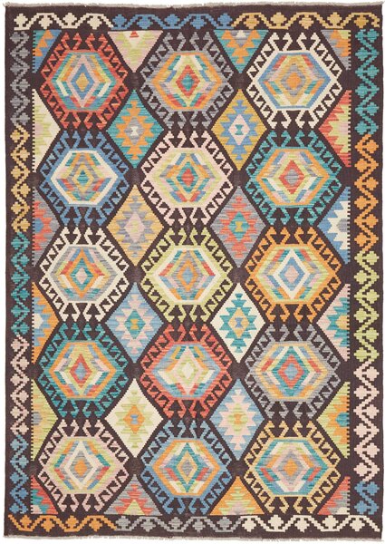 Tappeto Kilim Afghanistan Geometrico Marrone Multicolore 175x245 Cm