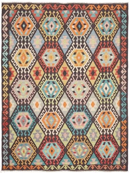 Tappeto Kilim Afghanistan Geometrico Multicolore Terra 183x242 Cm