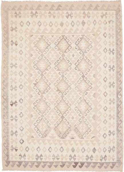 Tappeto Kilim Afghanistan Geometrico Beige Marrone Grigio 170x232 Cm