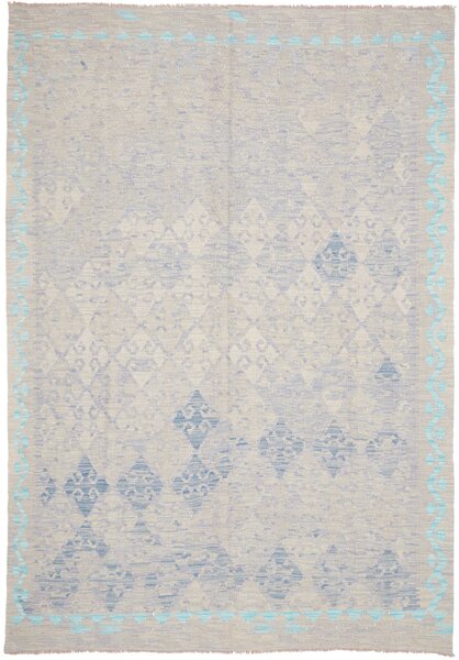 Tappeto Kilim Afghanistan Geometrico Beige Azzurro 176x253 Cm