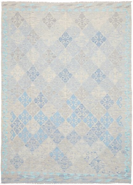 Tappeto Kilim Afghanistan Astratto Blu Grigio 175x244 Cm