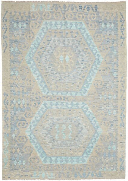 Tappeto Kilim Afghanistan Geometrico Beige Azzurro 182x253 Cm