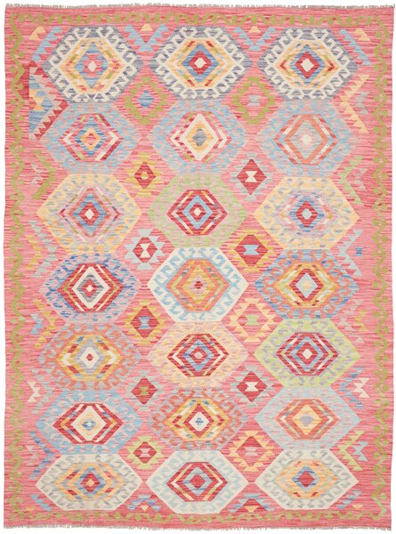 Tappeto Kilim Afghanistan Astratto Rosa Multicolore 179x246 Cm