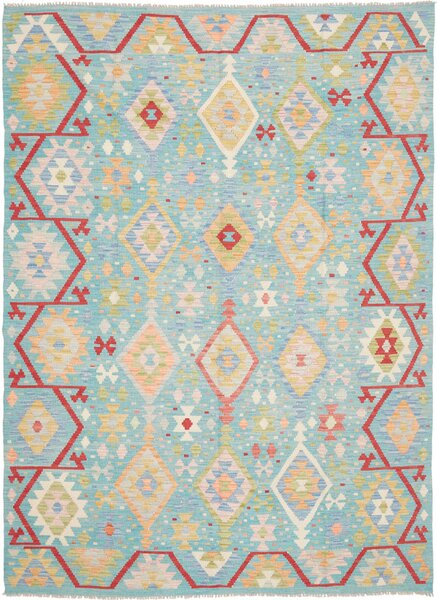 Tappeto Kilim Afghanistan Geometrico Azzurro Rosso 175x243 Cm