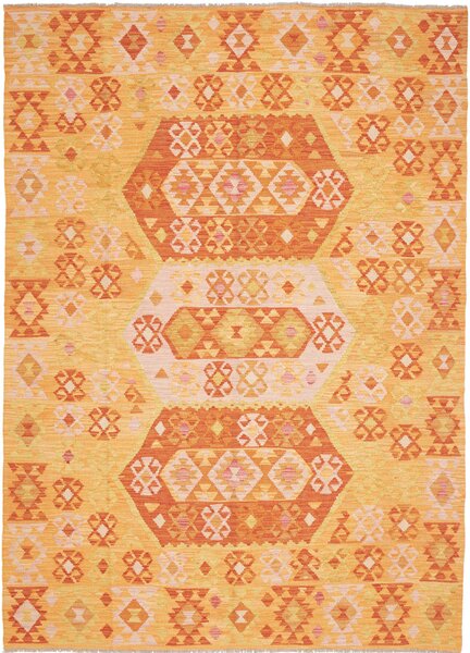 Tappeto Kilim Afghanistan Geometrico Giallo Arancio 177x250 Cm