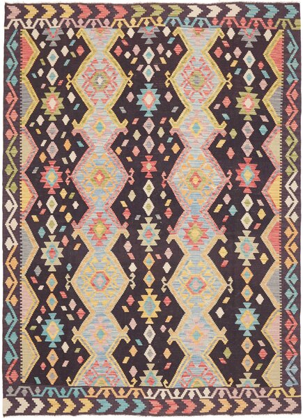 Tappeto Kilim Afghanistan Geometrico Scuri Vivaci 172x238 Cm