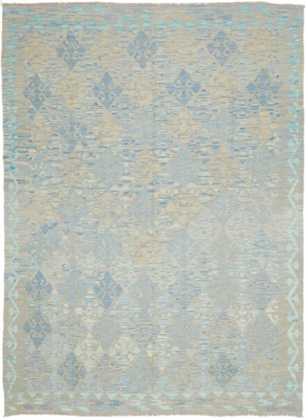 Tappeto Kilim Afghanistan Geometrico Celeste Grigio 182x245 Cm