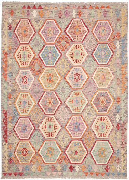 Tappeto Kilim Afghanistan Geometrico Grigio Multicolore 179x243 Cm