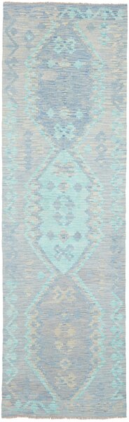 Tappeto Kilim Afghanistan Geometrico Blu Celeste 88x298 Cm