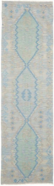 Tappeto Kilim Afghanistan Geometrico Azzurro Beige 84x301 Cm
