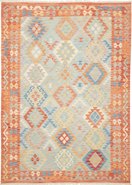 Tappeto Kilim Afghanistan Geometrico Azzurro Arancio 176x248 Cm
