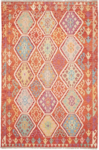 Tappeto Kilim Afghanistan Astratto Arancio Policromo 170x256 Cm