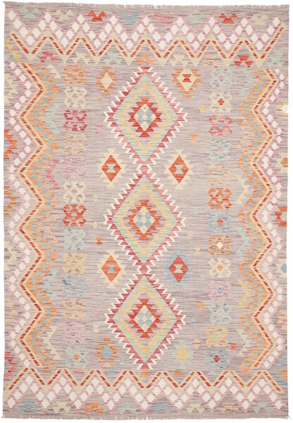 Tappeto Kilim Afghanistan Geometrico Grigio Multicolore 164x235 Cm