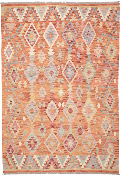 Tappeto Kilim Afghanistan Geometrico Arancione Pastello 150x150 Cm