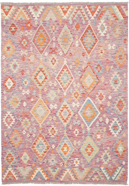 Tappeto Kilim Afghanistan Astratto Viola Arancione 171x247 Cm