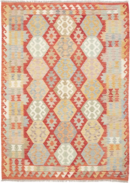 Tappeto Kilim Afghanistan Geometrico Rosso Azzurro 168x240 Cm