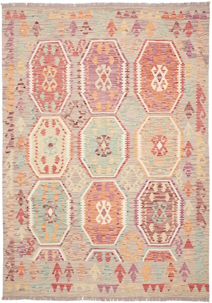 Tappeto Kilim Afghanistan Geometrico Grigio Terracotta 172x240 Cm