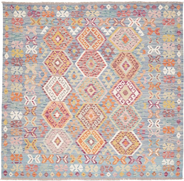 Tappeto Kilim Afghanistan Astratto Azzurro Multicolore 198x192 Cm