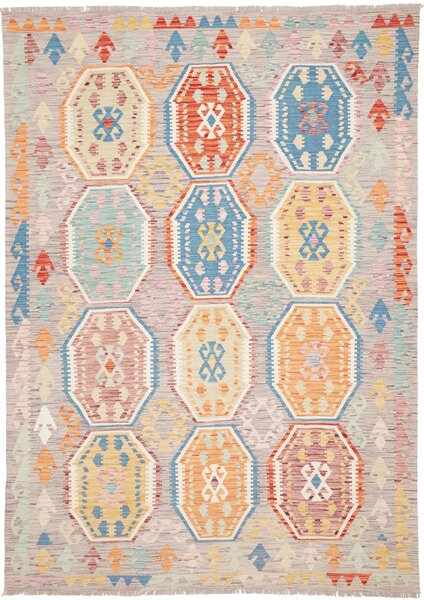 Tappeto Kilim Afghanistan Astratto Grigio Chiaro Multicolore Pastello 172x241 Cm