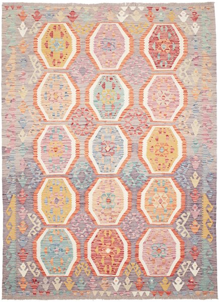 Tappeto Kilim Afghanistan Geometrico Grigio Pastello 173x241 Cm