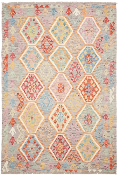 Tappeto Kilim Afghanistan Geometrico Grigio Multicolore 167x248 Cm