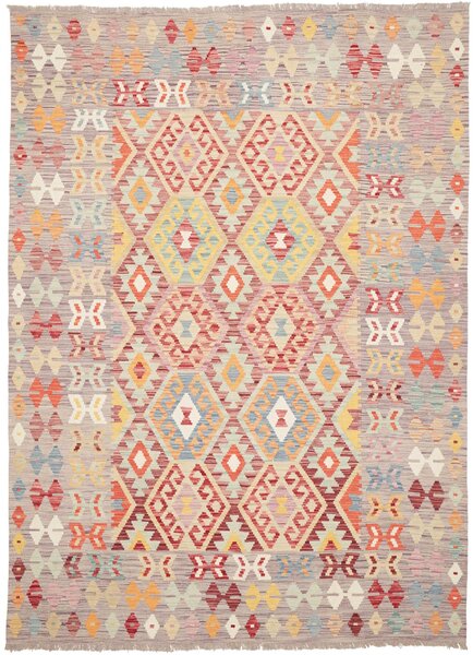 Tappeto Kilim Afghanistan Geometrico Multicolore Su Grigio 176x247 Cm