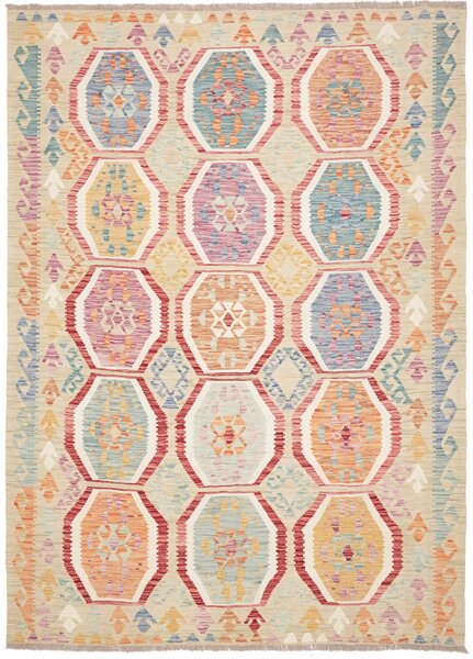 Tappeto Kilim Afghanistan Astratto Beige Multicolor Pastello 177x245 Cm
