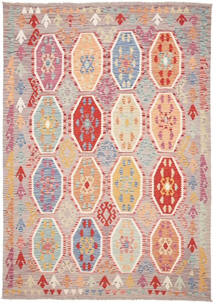 Tappeto Kilim Afghanistan Astratto Multicolore Grigio 172x241 Cm