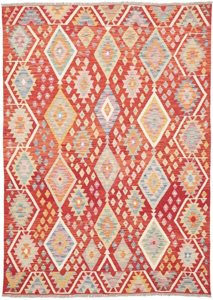 Tappeto Kilim Afghanistan Astratto Rosso Arancio 172x238 Cm