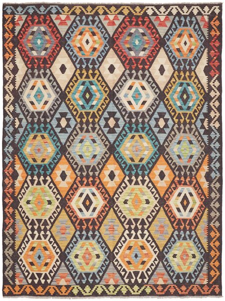 Tappeto Kilim Afghanistan Geometrico Marrone Turchese 183x246 Cm