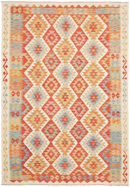 Tappeto Kilim Afghanistan Geometrico Crema Arancio 179x254 Cm