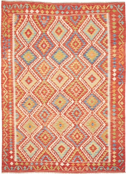 Tappeto Kilim Afghanistan Astratto Terracotta Blu 169x246 Cm