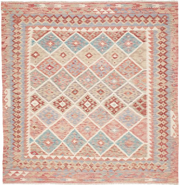 Tappeto Kilim Afghanistan Geometrico Rosa Blu 200x199 Cm