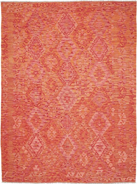 Tappeto Kilim Afghanistan Geometrico Rosso Arancio 182x245 Cm