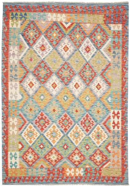 Tappeto Kilim Afghanistan Geometrico Azzurro Arancione Multicolore 172x244 Cm