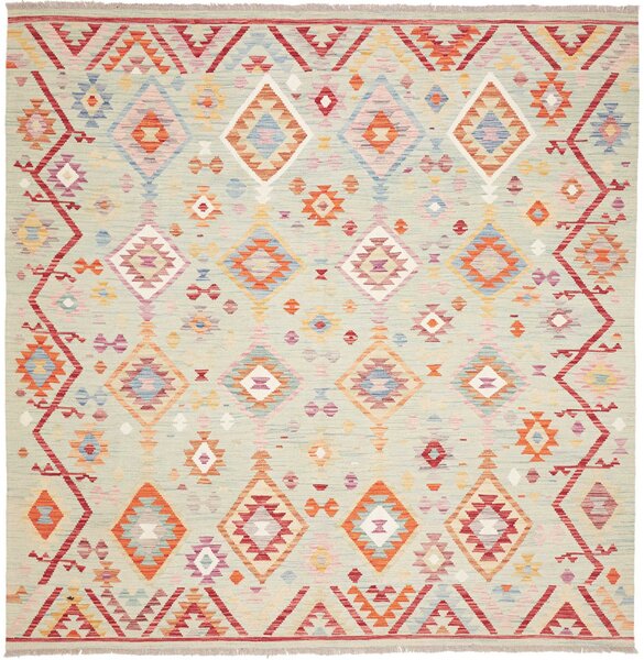 Tappeto Kilim Afghanistan Geometrico Verde Acqua Multicolore 200x206 Cm