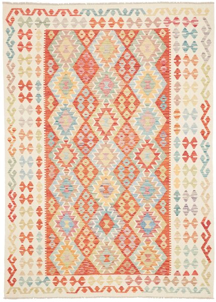 Tappeto Kilim Afghanistan Geometrico Terracotta Azzurro 176x242 Cm