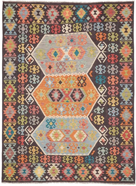Tappeto Kilim Afghanistan Geometrico Marrone Arancione 171x234 Cm