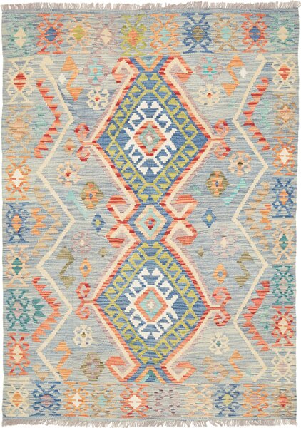 Tappeto Kilim Afghanistan Astratto Azzurro Policromo 146x206 Cm