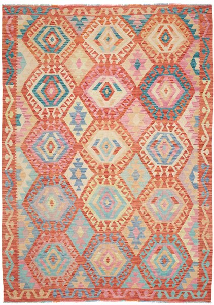 Tappeto Kilim Afghanistan Geometrico Terracotta Azzurro 181x258 Cm