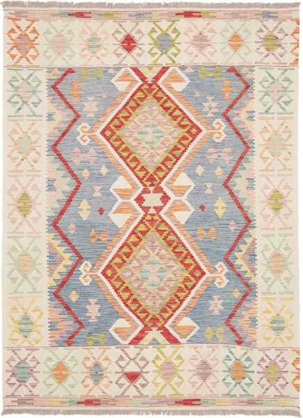 Tappeto Kilim Afghanistan Astratto Blu Avorio 156x211 Cm