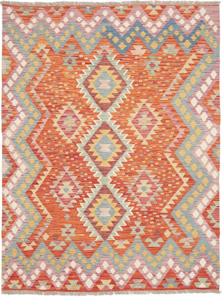 Tappeto Kilim Afghanistan Geometrico Arancio Blu 152x201 Cm