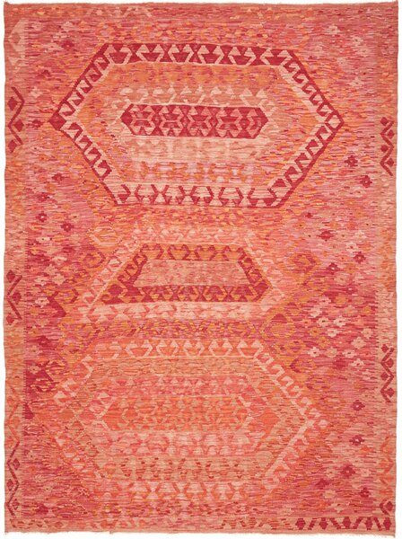 Tappeto Kilim Afghanistan Geometrico Rosso Arancio 182x240 Cm