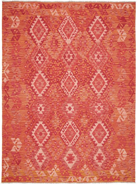 Tappeto Kilim Afghanistan Geometrico Rosso Arancione 186x247 Cm