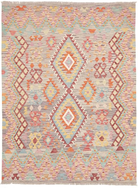 Tappeto Kilim Afghanistan Geometrico Grigio Multicolor Pastello 150x198 Cm