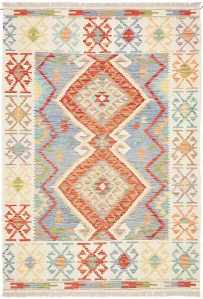 Tappeto Kilim Afghanistan Geometrico Blu Crema 151x216 Cm