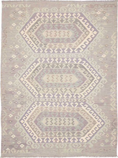 Tappeto Kilim Afghanistan Geometrico Lilla Grigio Chiaro 177x241 Cm