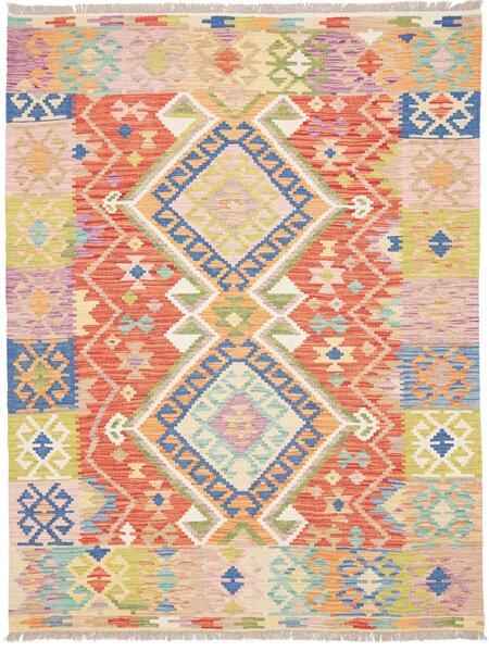 Tappeto Kilim Afghanistan Geometrico Multicolore Arancio 152x200 Cm