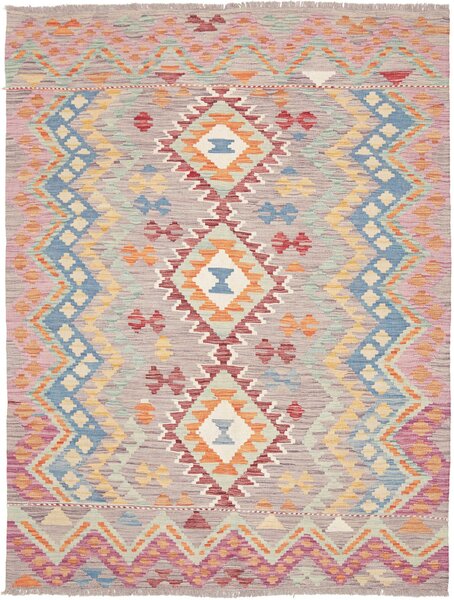 Tappeto Kilim Afghanistan Geometrico Grigio Multicolore Pastello 148x199 Cm
